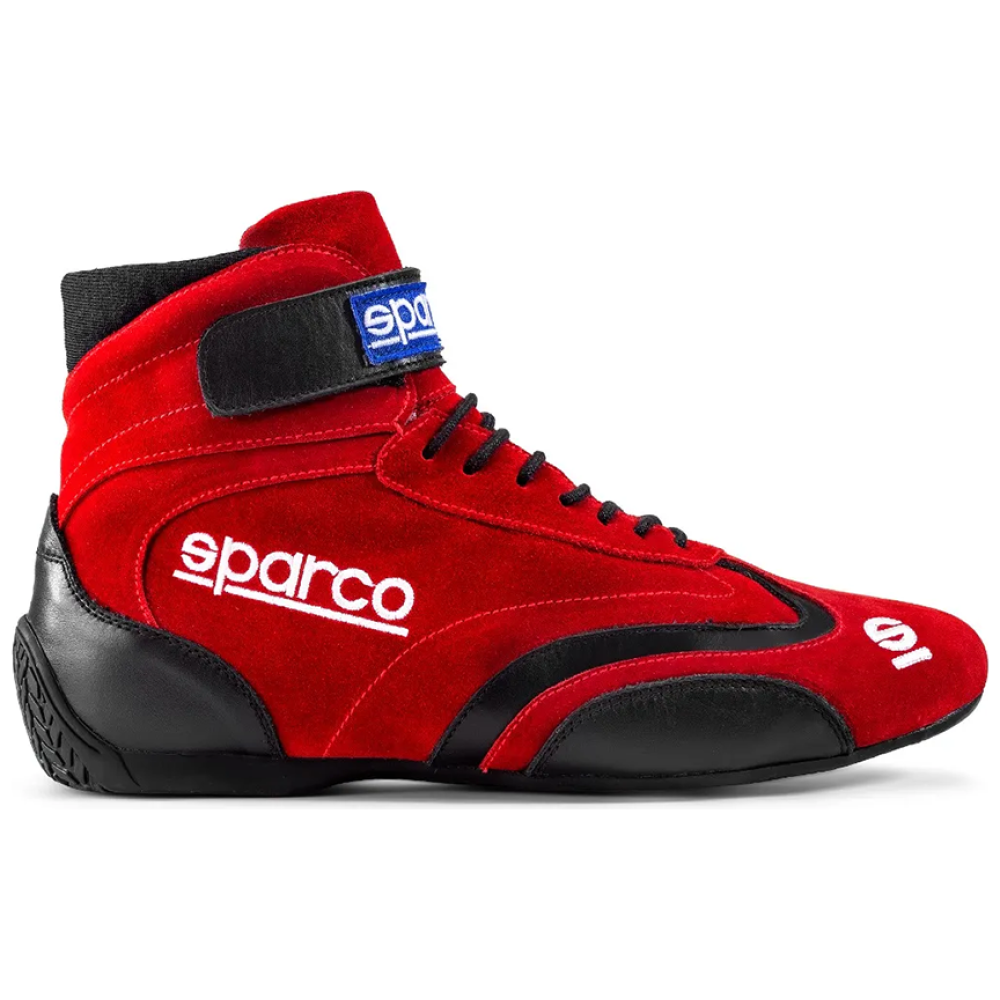 Sparco Top raceschoenen in rood suede, hoog model met enkelsteun