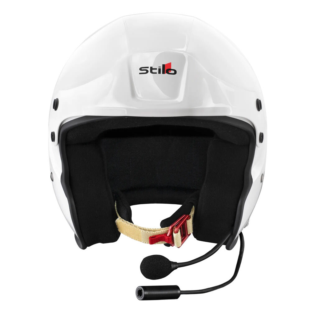 Stilo Sport Plus Rally rally helmet 2 Vooraanzicht van de witte rally jethelm met microfoon
