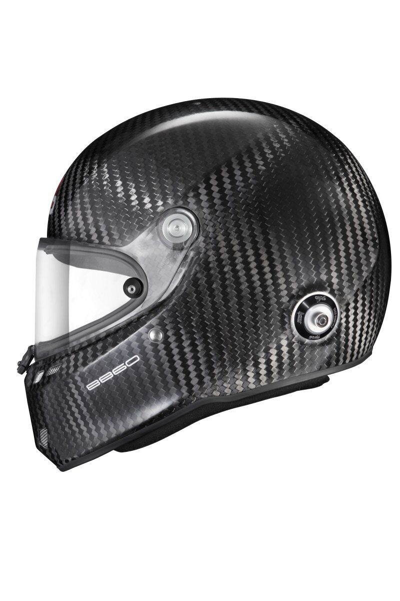 Stilo ST6 FN Carbon Snell SA2025 full face helmet 3 Linkerzijde van de FN Carbon met HANS/FHR-bevestiging