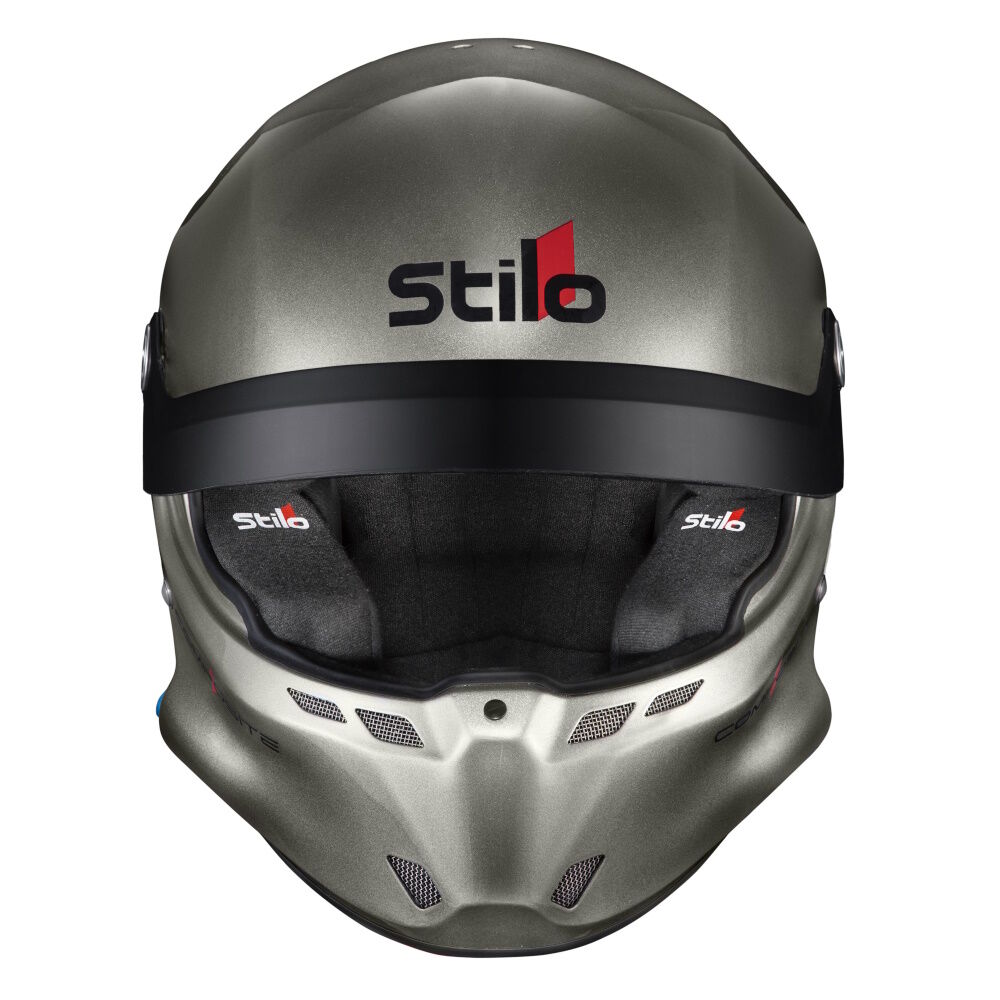 Stilo ST6 R Composite Rally rallyhelm 4 Vooraanzicht van de grijze rallyhelm met microfoon
