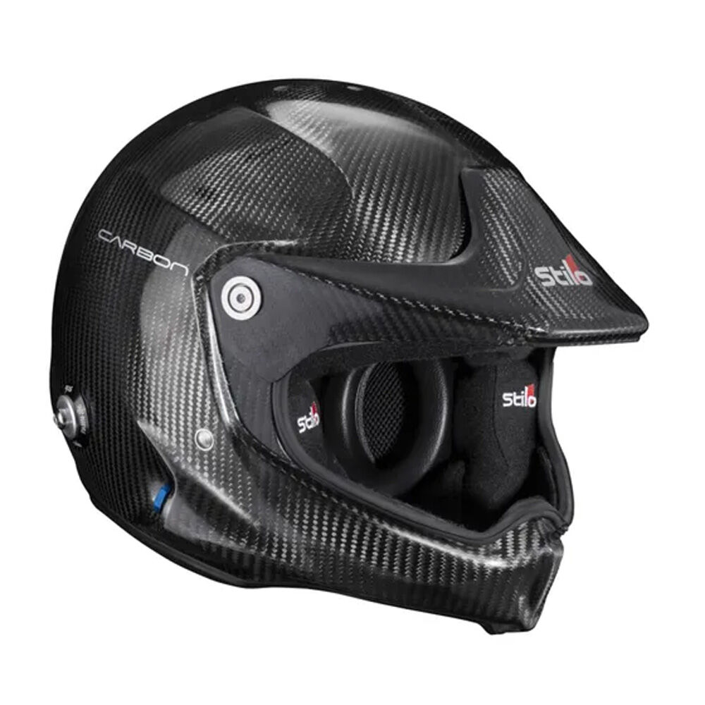 Stilo WRX Raid Carbon Snell SA2025 full face helmet 2 Driekwart rechts van de SA2025 Raid helm met klep